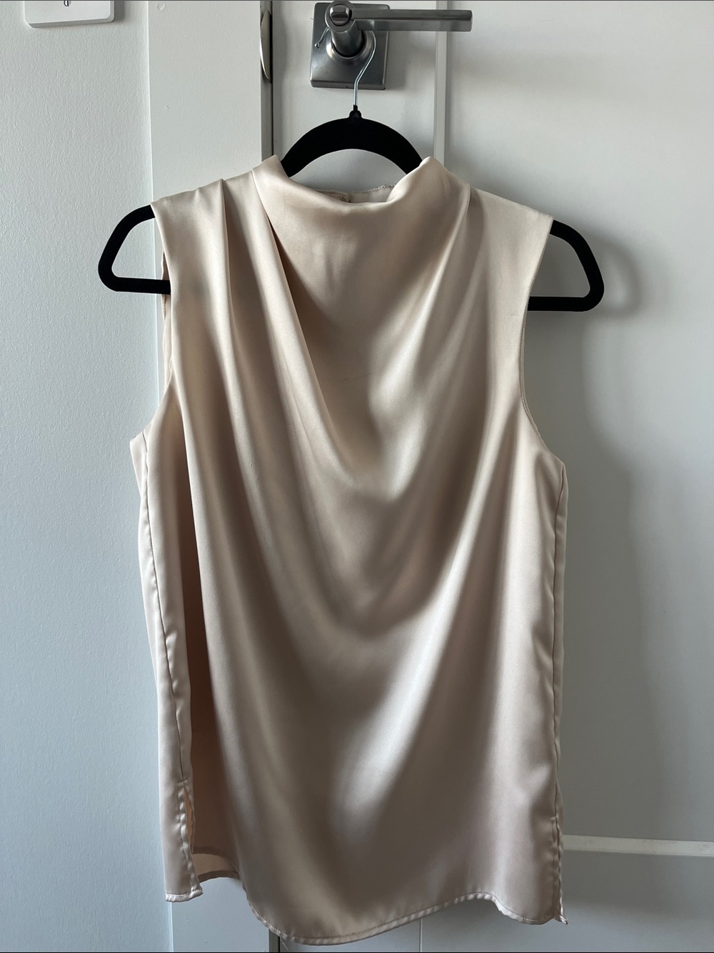 Sleeveless Satin Cowl Neck Blouse - Cream